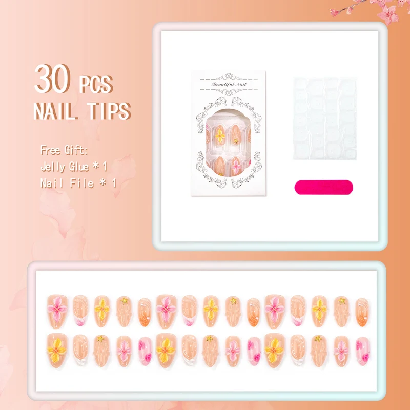 Blumeninspiriertes 3D Press-On Nail Set