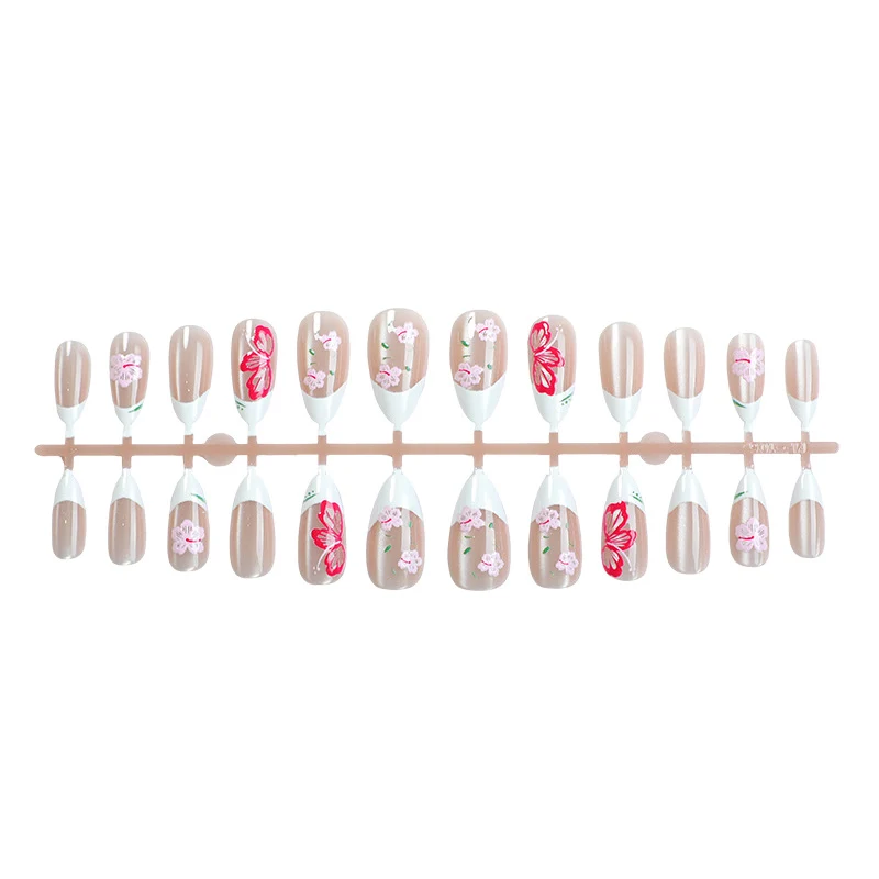 Blumen Französische Spitze Press-On Nagelkunst Set