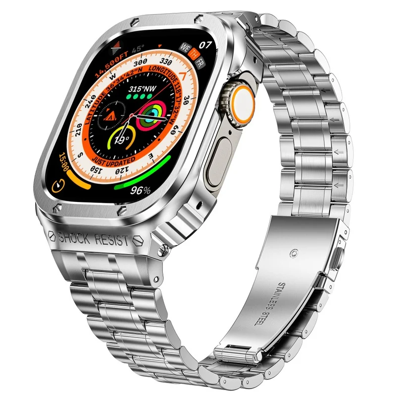 Apple Watch Series 9 / 8 / 7 45mm Metal Watchband Integral Watch Strap with Case