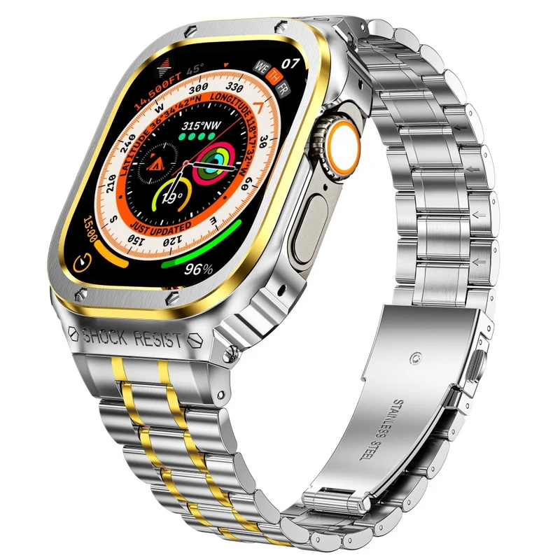 Apple Watch Series 9 / 8 / 7 45mm Metal Watchband Integral Watch Strap with Case