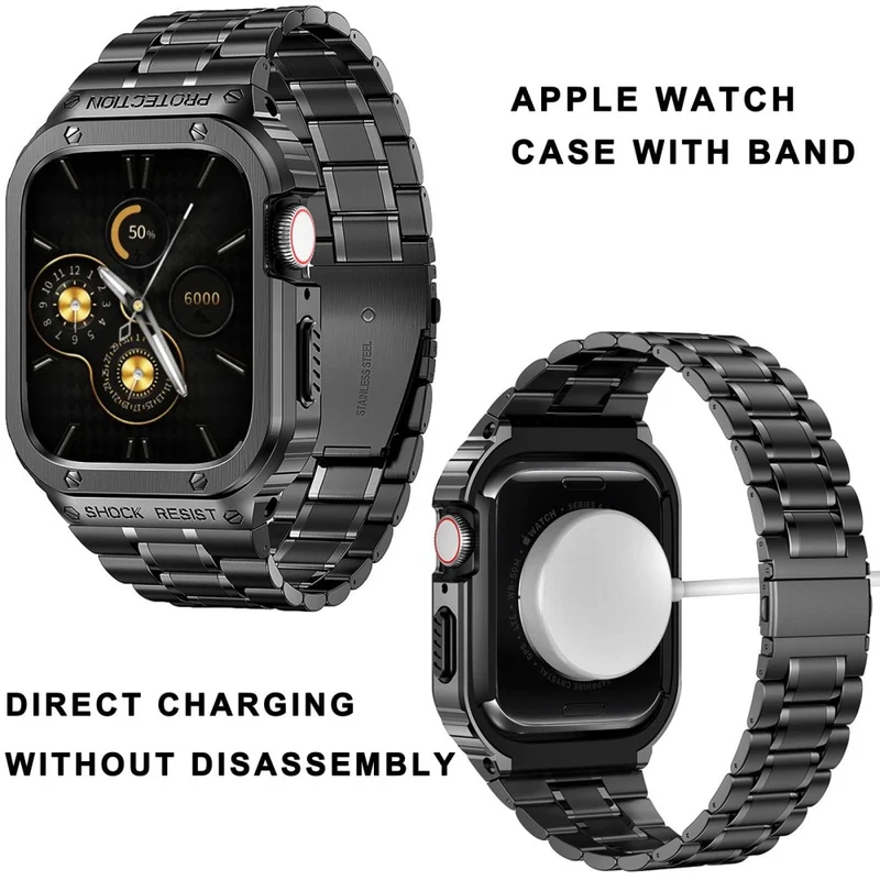 Apple Watch Series 9 / 8 / 7 45mm Metal Watchband Integral Watch Strap with Case