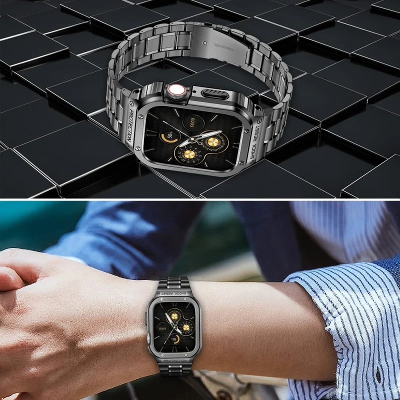 Apple Watch Series 9 / 8 / 7 45mm Metal Watchband Integral Watch Strap with Case