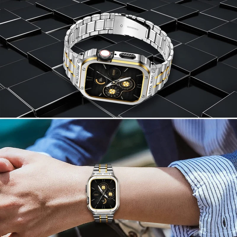 Apple Watch Series 9 / 8 / 7 45mm Metal Watchband Integral Watch Strap with Case