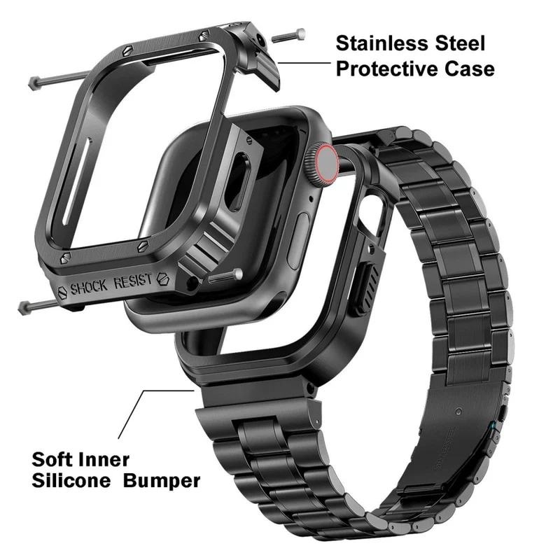 Apple Watch Series 9 / 8 / 7 45mm Metal Watchband Integral Watch Strap with Case