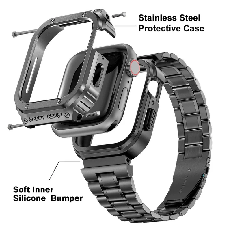 Apple Watch Series 9 / 8 / 7 45mm Metal Watchband Integral Watch Strap with Case