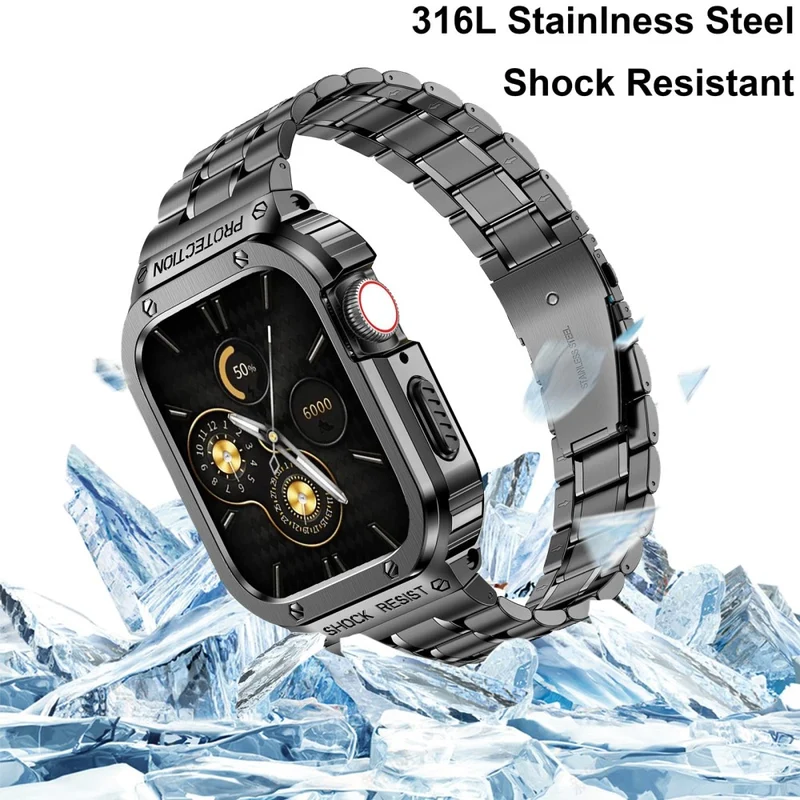 Apple Watch Series 9 / 8 / 7 45mm Metal Watchband Integral Watch Strap with Case