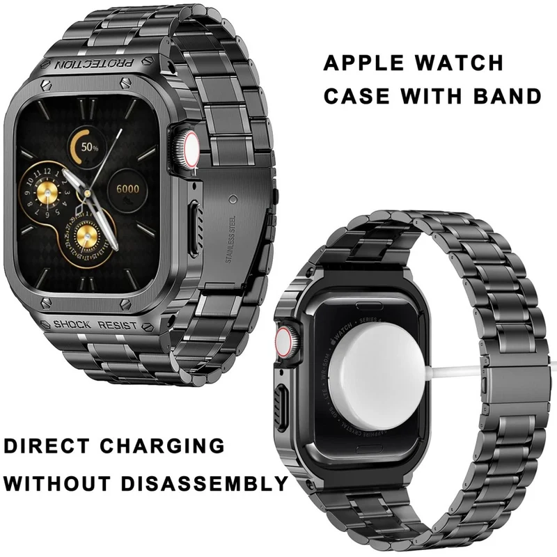 Apple Watch Series 9 / 8 / 7 45mm Metal Watchband Integral Watch Strap with Case
