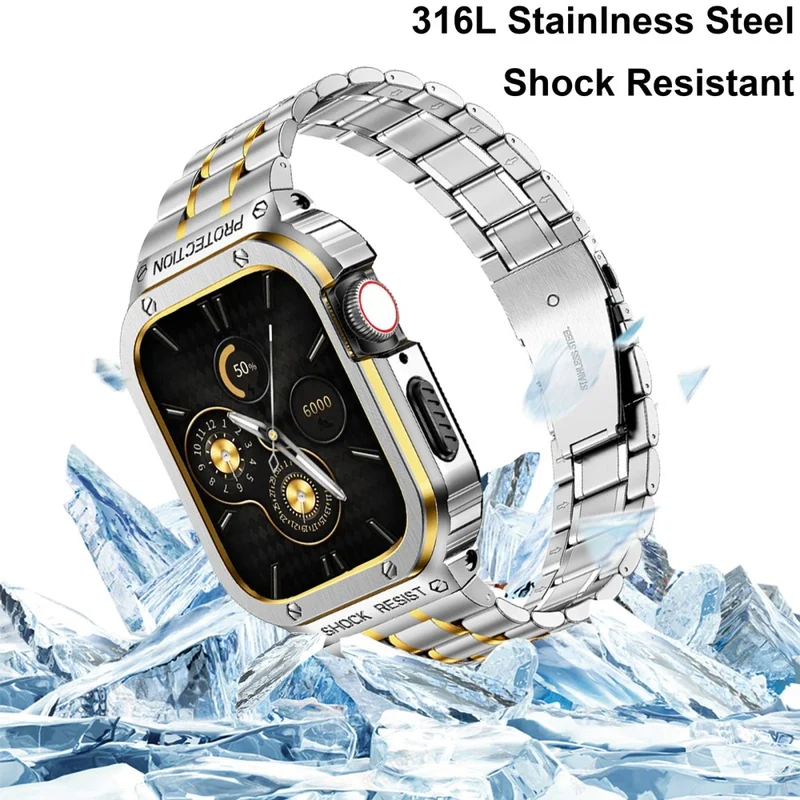 Apple Watch Series 9 / 8 / 7 45mm Metal Watchband Integral Watch Strap with Case