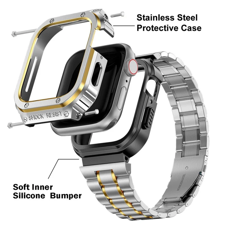 Apple Watch Series 9 / 8 / 7 45mm Metal Watchband Integral Watch Strap with Case