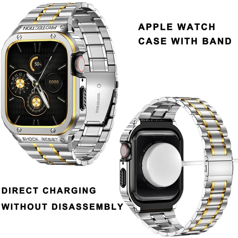 Apple Watch Series 9 / 8 / 7 45mm Metal Watchband Integral Watch Strap with Case