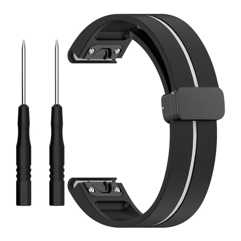 Garmin Fenix 7S / 6S / 5S Magnetic Strap Black Buckle Dual Color 20mm Silicone Watch Band - Black / White