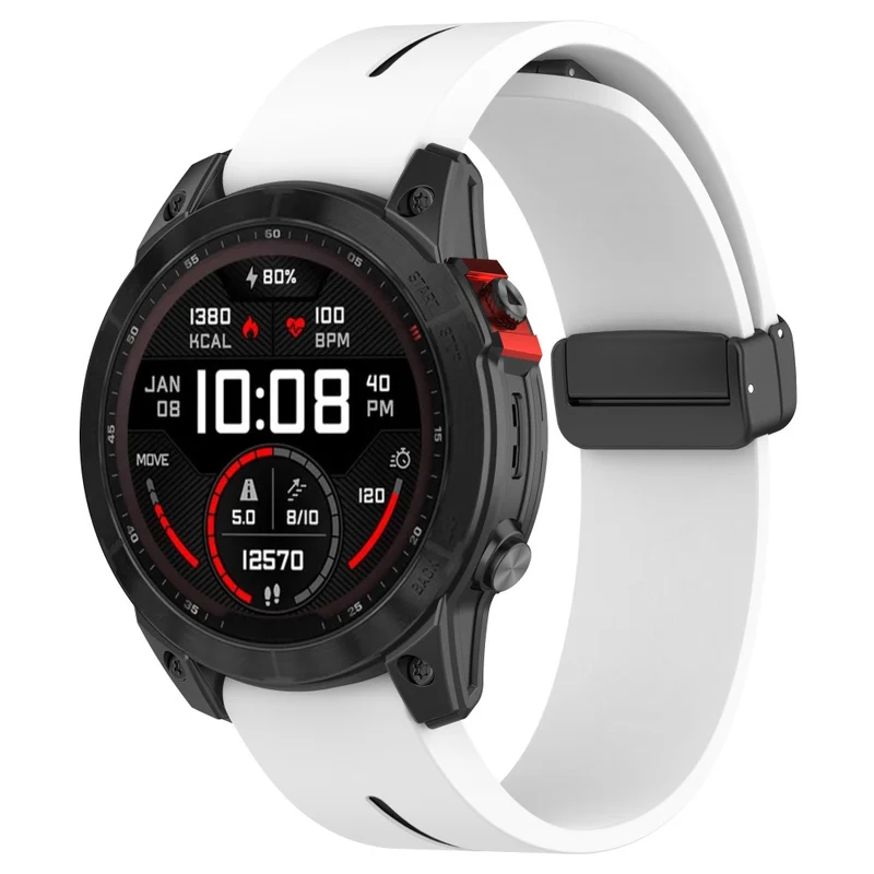 Garmin Fenix 7S / 6S / 5S Magnetic Strap Black Buckle Dual Color 20mm Silicone Watch Band - Black / White