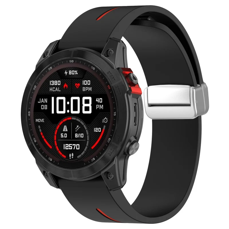 Garmin Fenix 7S / 6S / 5S Magnetic Watchband 20mm Dual Color Silicone Watch Strap with Silver Buckle - Black / White