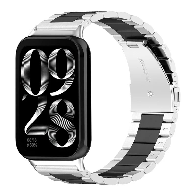 Xiaomi Smart Band 8 Pro Watch Band Stainless Steel Watch Strap with Tool Spring Bar - Black / Silver / Black