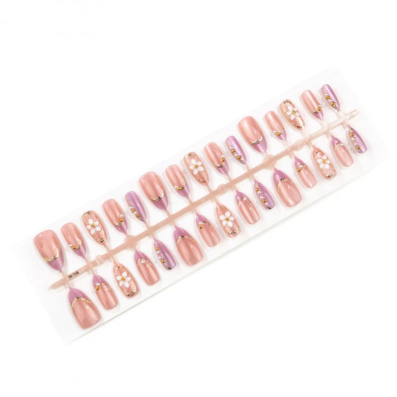 Blumengeschmücktes Press-On Nagelset