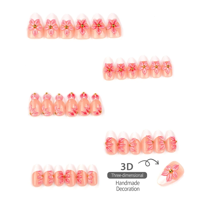 Blumenverzierte Press-On Nagelkunstset