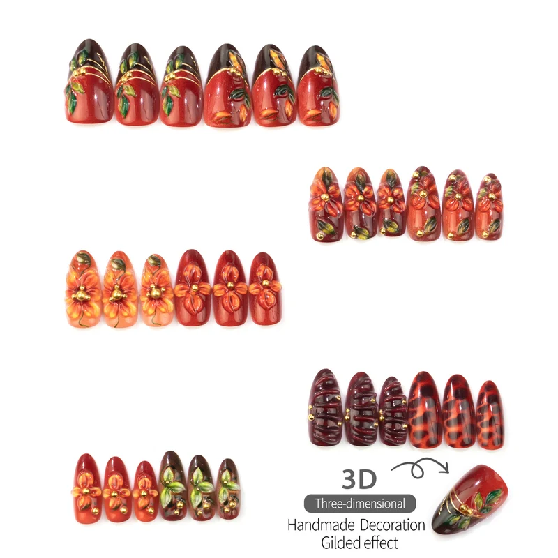 Floral-Beschmückte Press-On Nagelkunst Set
