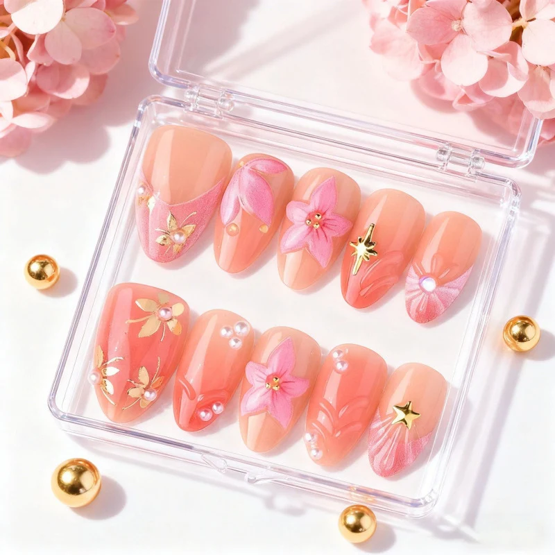 Blumenverzierte Press-On Nagelkunst Set 1790738249