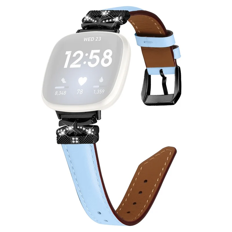 Fitbit Versa 3 / 4 / Sense / Sense 2 Black Buckle Geniune Cowhide Leather Band Butterfly Watch Strap
