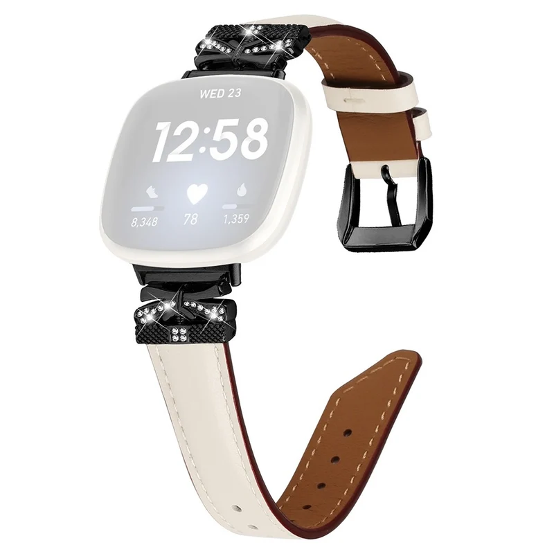 Fitbit Versa 3 / 4 / Sense / Sense 2 Black Buckle Geniune Cowhide Leather Band Butterfly Watch Strap