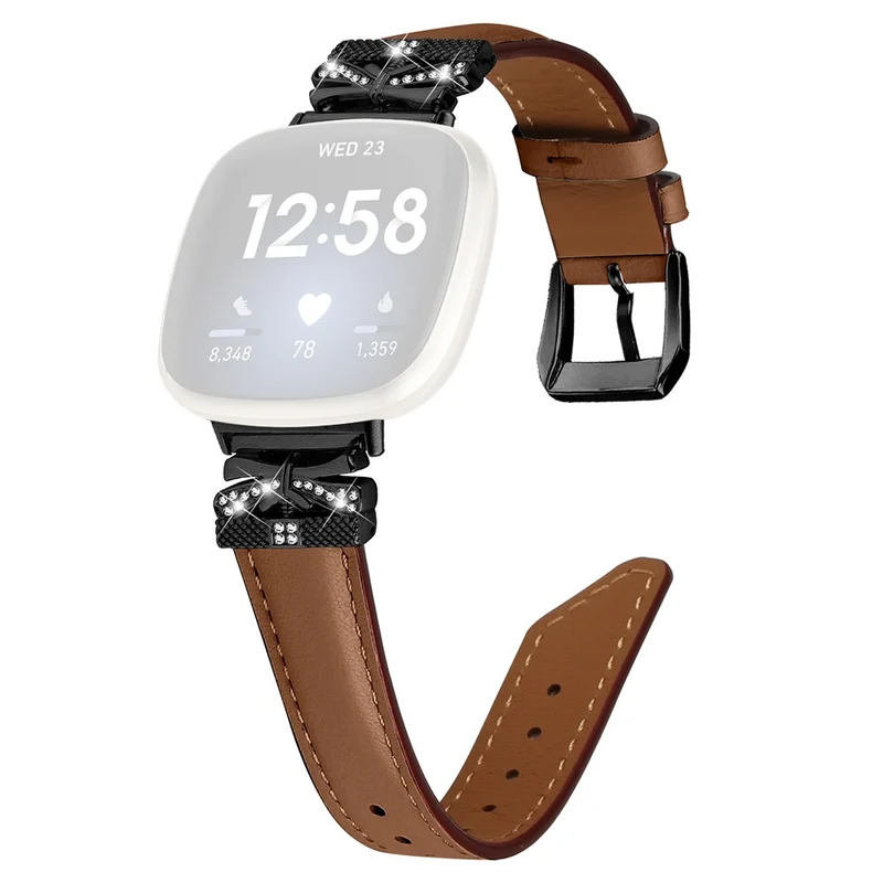 Fitbit Versa 3 / 4 / Sense / Sense 2 Black Buckle Geniune Cowhide Leather Band Butterfly Watch Strap