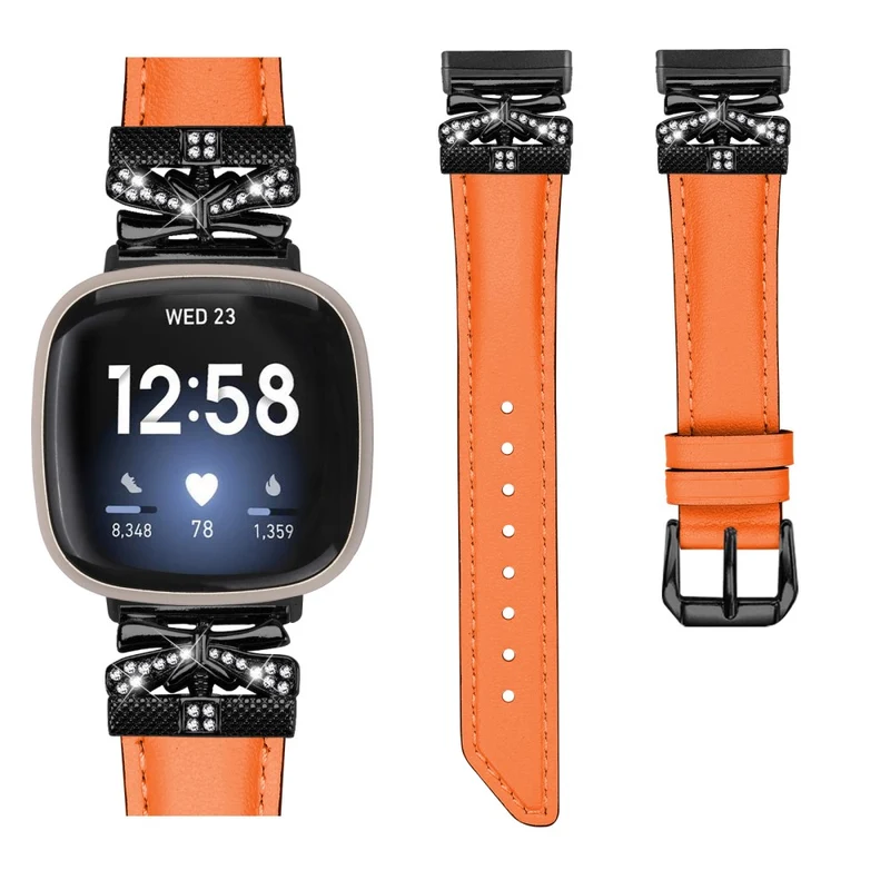 Fitbit Versa 3 / 4 / Sense / Sense 2 Black Buckle Geniune Cowhide Leather Band Butterfly Watch Strap