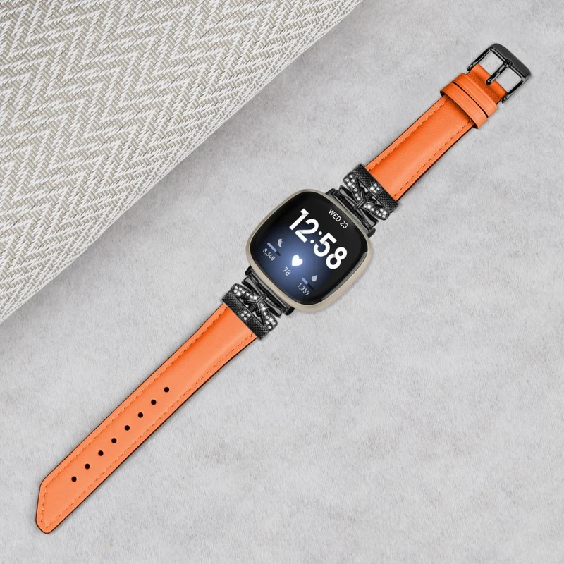 Fitbit Versa 3 / 4 / Sense / Sense 2 Black Buckle Geniune Cowhide Leather Band Butterfly Watch Strap