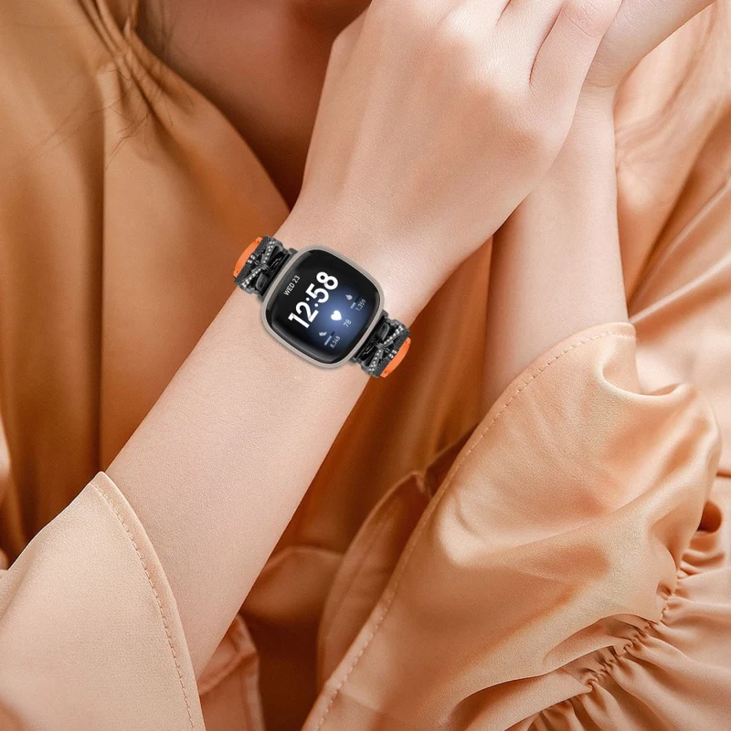 Fitbit Versa 3 / 4 / Sense / Sense 2 Black Buckle Geniune Cowhide Leather Band Butterfly Watch Strap