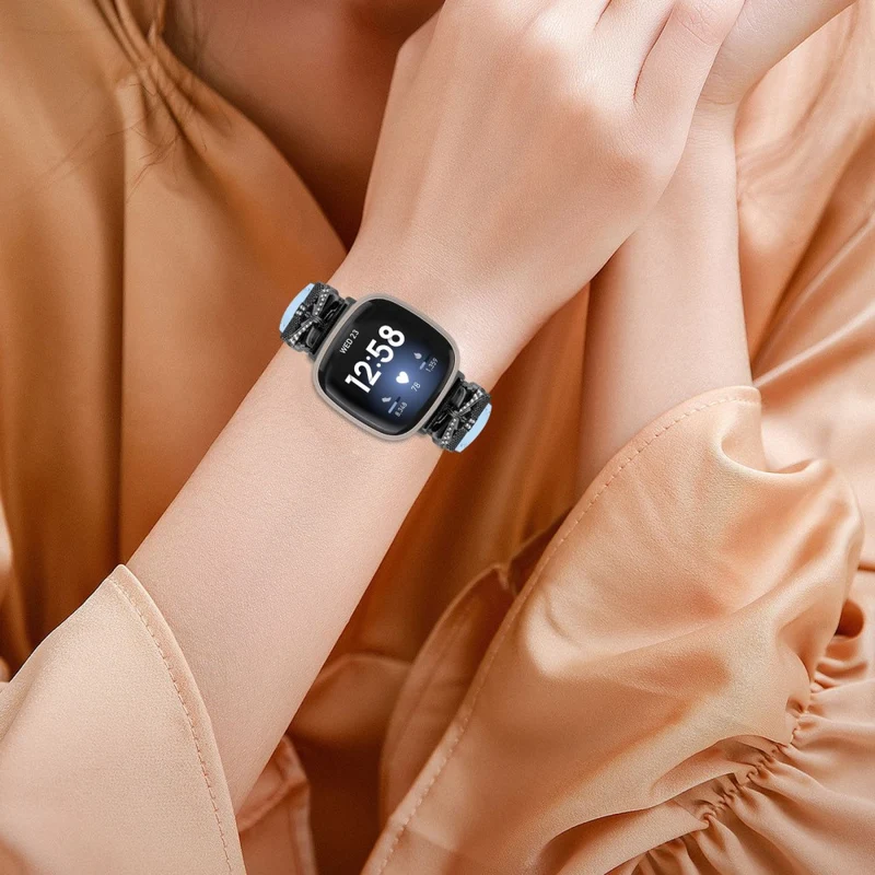 Fitbit Versa 3 / 4 / Sense / Sense 2 Black Buckle Geniune Cowhide Leather Band Butterfly Watch Strap