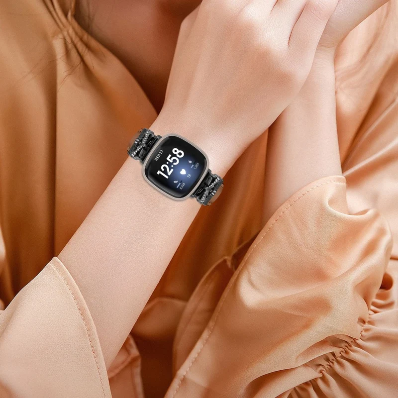 Fitbit Versa 3 / 4 / Sense / Sense 2 Black Buckle Geniune Cowhide Leather Band Butterfly Watch Strap