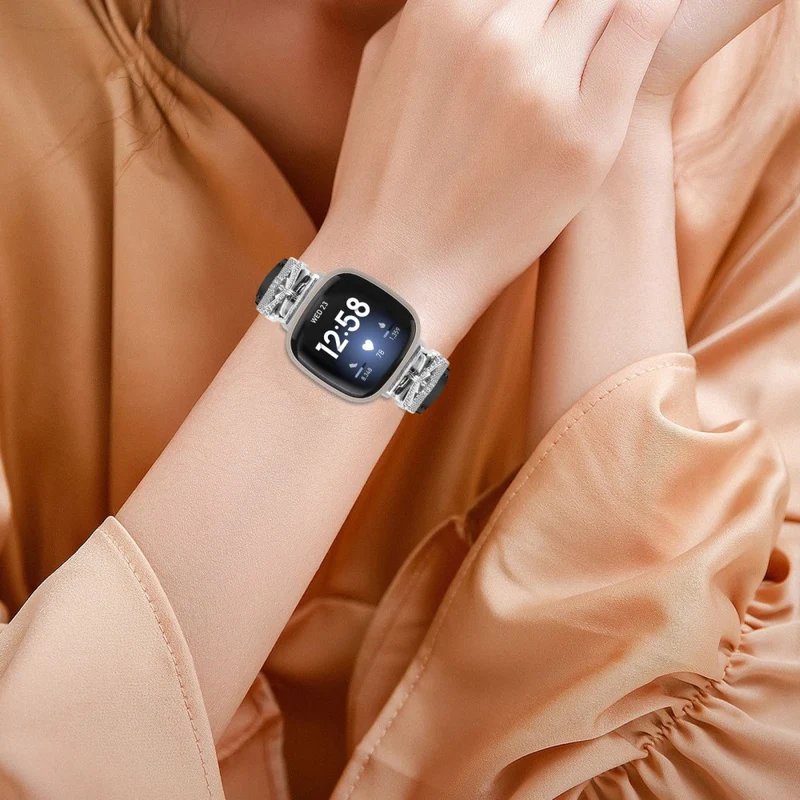 Fitbit Versa 3 / 4 / Sense / Sense 2 Silver Buckle Watchband Butterfly Connector Strap