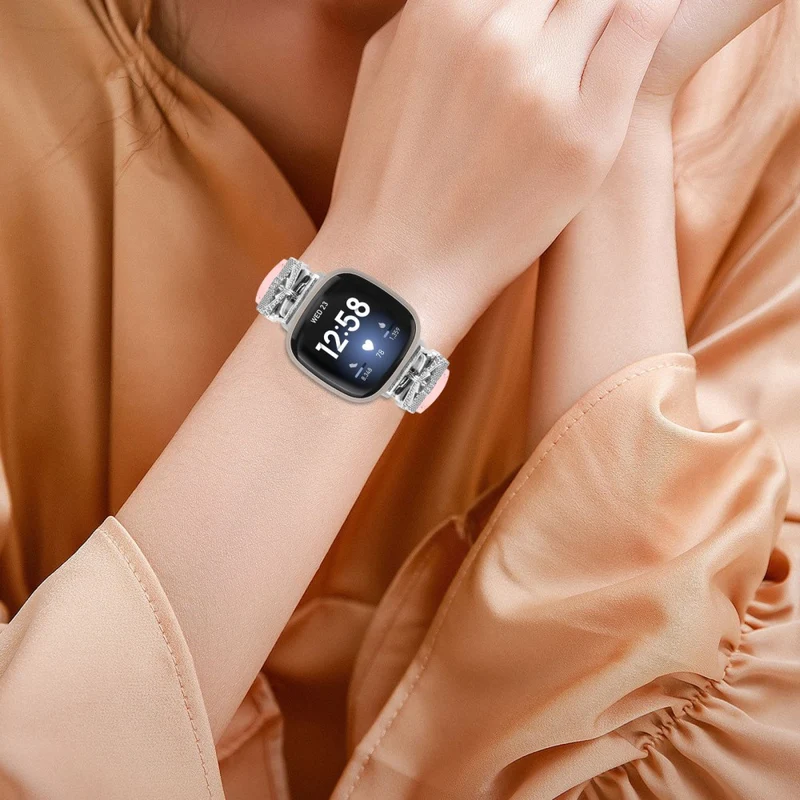Fitbit Versa 3 / 4 / Sense / Sense 2 Silver Buckle Watchband Butterfly Connector Strap