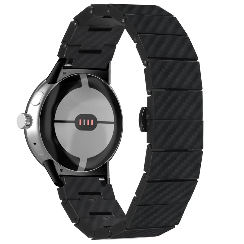 Google Pixel Watch / Pixel Watch 2 Watch Band with Connector Carbon Fiber Texture Metal Watch Strap