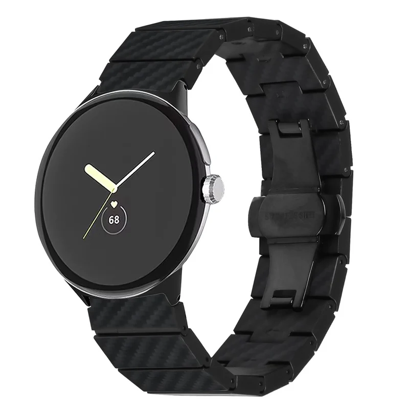 Google Pixel Watch / Pixel Watch 2 Watch Band with Connector Carbon Fiber Texture Metal Watch Strap