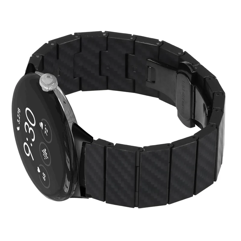 Google Pixel Watch / Pixel Watch 2 Watch Band with Connector Carbon Fiber Texture Metal Watch Strap