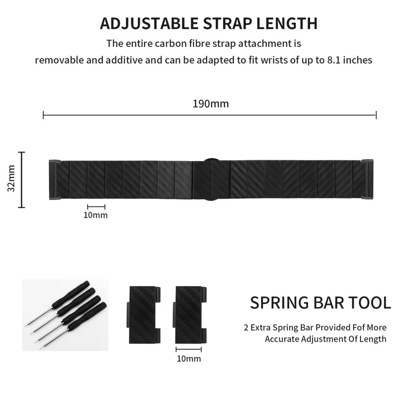 Fitbit Versa 3 / Sense Smart Watch Band Carbon Fiber Waterproof Replacement Wrist Strap