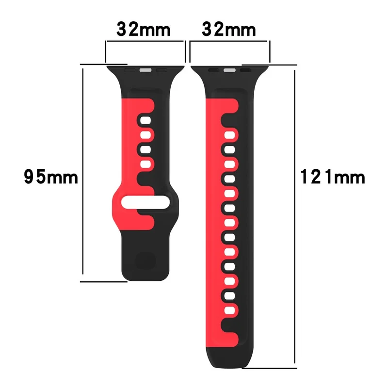 Watch Strap Apple Watch Series 9 8 7 41mm / SE (2023) SE (2022) SE Series 6 5 4 40mm / Series 3 2 1 38mm Dual-color Silicone Band - Black / Red