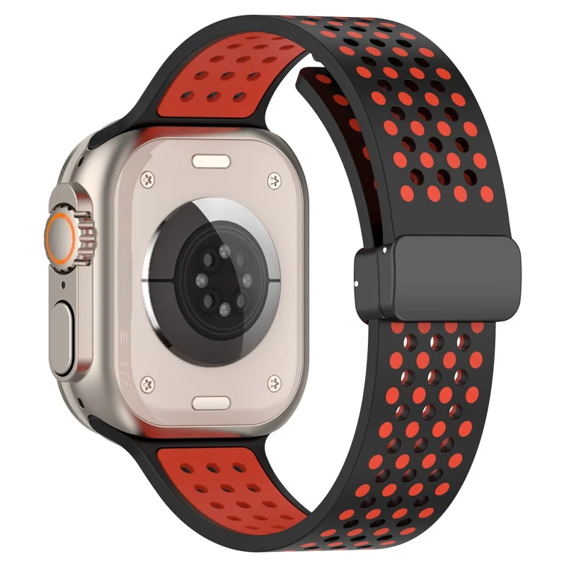 Magnetic Watch Bands Apple Watch Universal 49mm/45mm/44mm/42mm Dual-color Silicone Strap - Black+Red