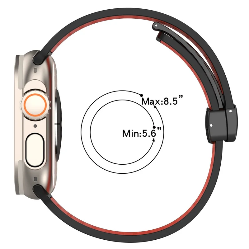 Magnetic Watch Bands Apple Watch Universal 49mm/45mm/44mm/42mm Dual-color Silicone Strap - Black+Red