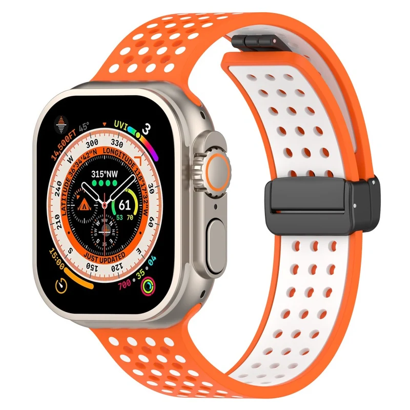 Magnetic Watch Bands Apple Watch Universal 49mm/45mm/44mm/42mm Dual-color Silicone Strap - Black+Red