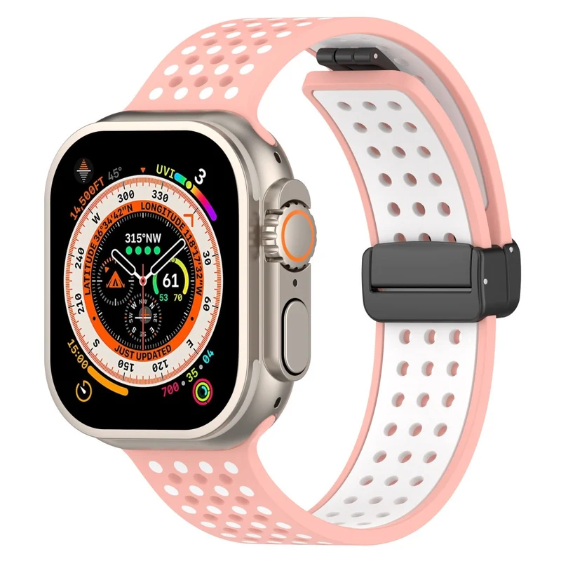Magnetic Watch Bands Apple Watch Universal 49mm/45mm/44mm/42mm Dual-color Silicone Strap - Black+Red