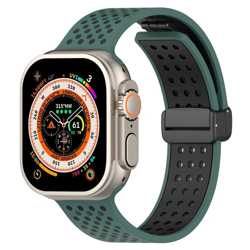 Magnetic Watch Bands Apple Watch Universal 49mm/45mm/44mm/42mm Dual-color Silicone Strap - Black+Red