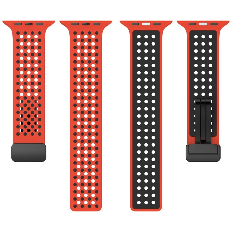 Magnetic Watch Bands Apple Watch Universal 49mm/45mm/44mm/42mm Dual-color Silicone Strap - Black+Red