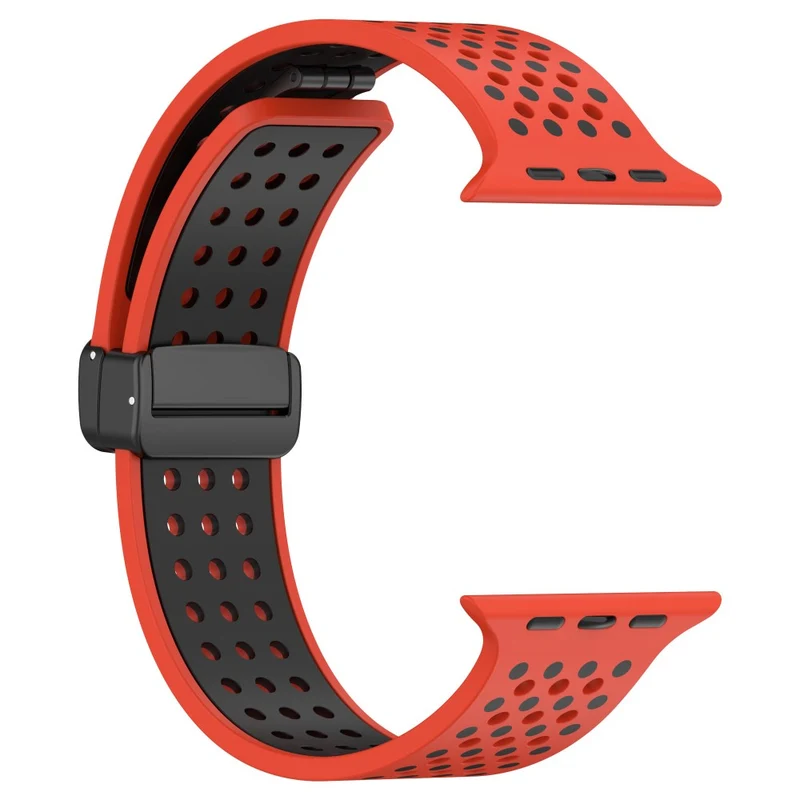 Magnetic Watch Bands Apple Watch Universal 49mm/45mm/44mm/42mm Dual-color Silicone Strap - Black+Red