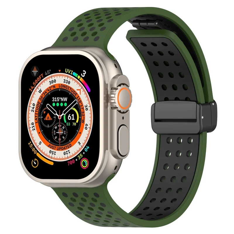 Magnetic Watch Bands Apple Watch Universal 49mm/45mm/44mm/42mm Dual-color Silicone Strap - Black+Red