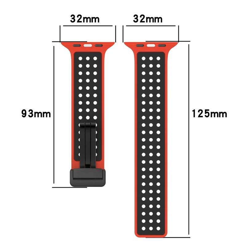 Silicone Watch Bands Apple Watch Series 9 8 7 41mm / SE (2023) SE (2022) SE Series 6 5 4 40mm / Series 3 2 1 38mm Dual-color Magnetic Strap - Black+Red
