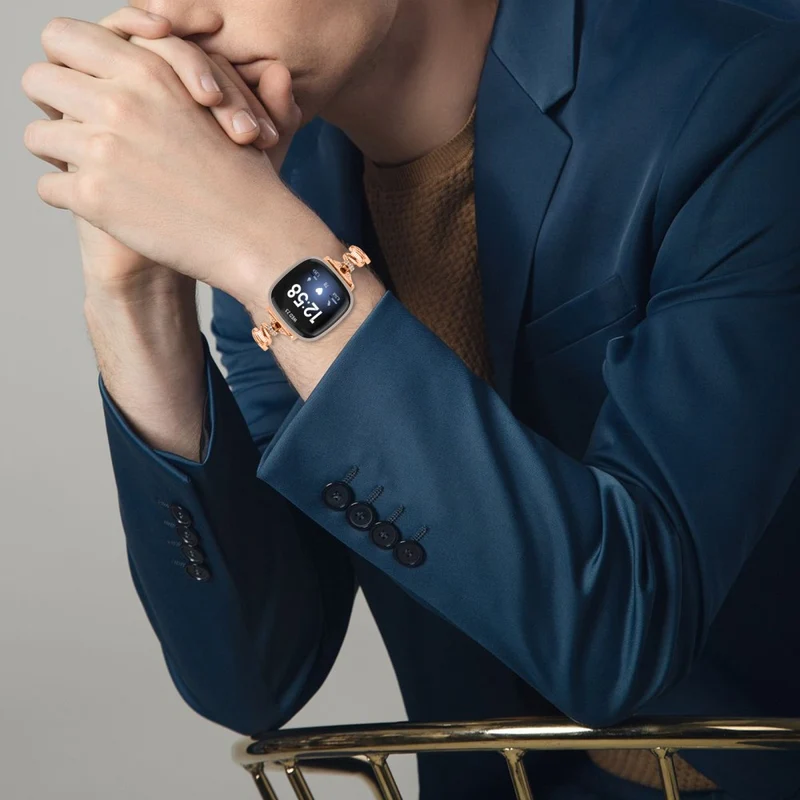 Fitbit Sense / Versa 3 Stainless Steel Watch Band Rhinestones Decor Bracelet Strap Replacement
