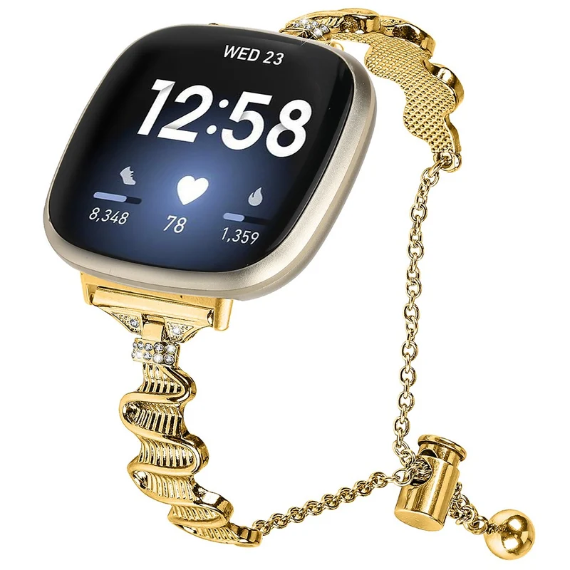 Fitbit Sense / Versa 3 Stainless Steel Watch Band Rhinestones Decor Bracelet Strap Replacement