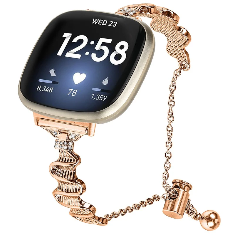 Fitbit Sense / Versa 3 Stainless Steel Watch Band Rhinestones Decor Bracelet Strap Replacement