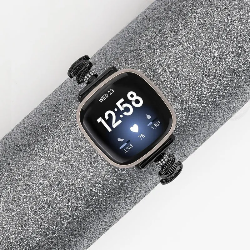 Fitbit Versa 4 / Sense 2 Stainless Steel Watch Band Rhinestones Decor Bracelet Strap Replacement